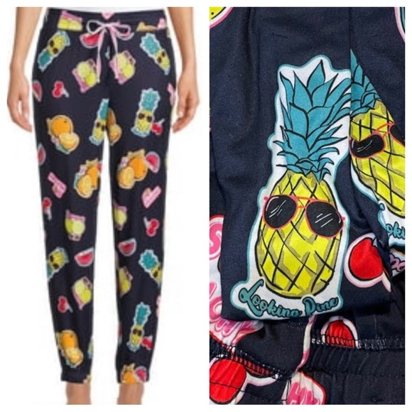 🆕 Briefly Stated Yummy Fruit Sleep Jogger PJ Pants, Medium 🍊🍑🍉🍒🍋🍍 - Picture 1 of 6